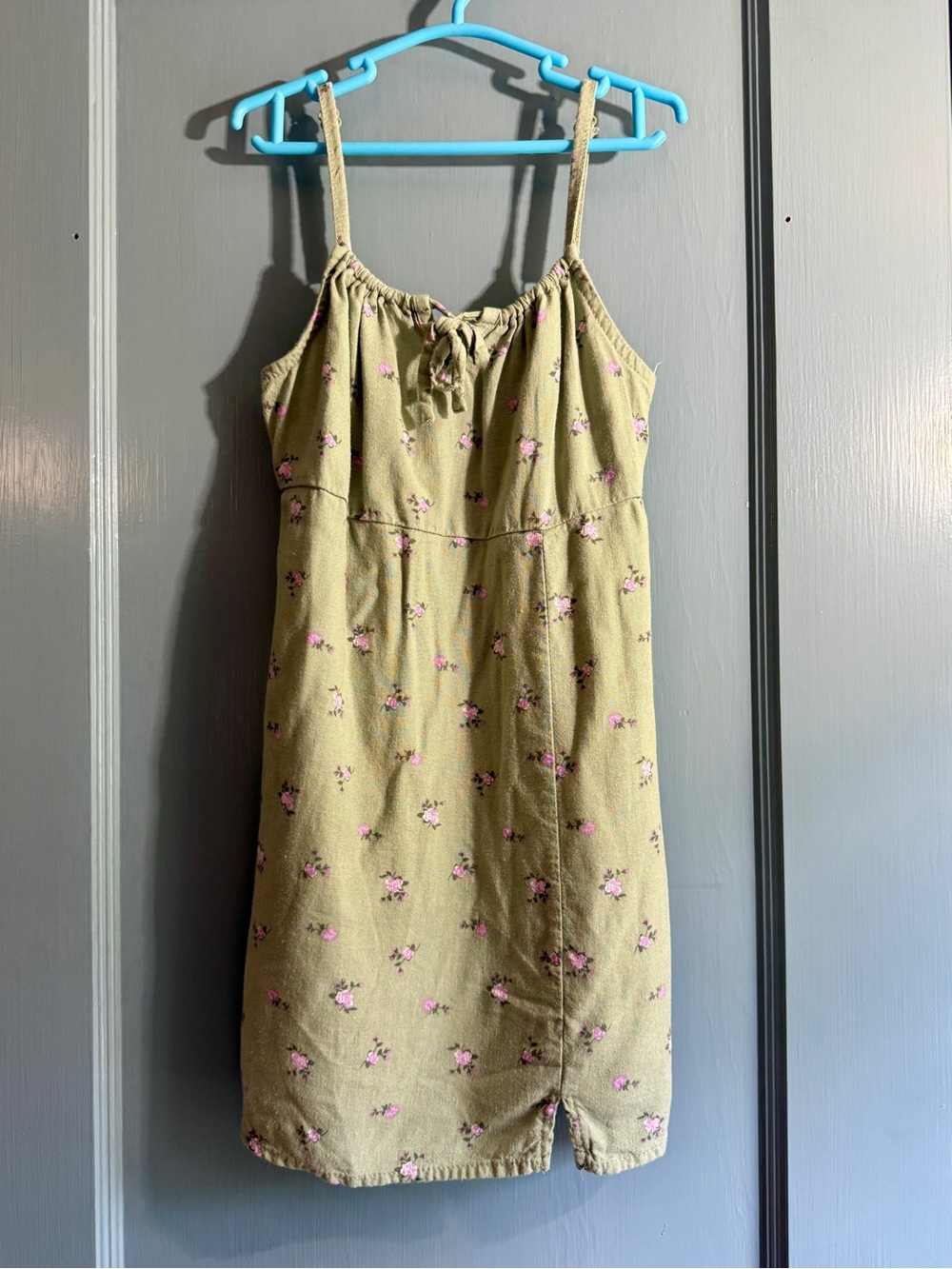 art class Olive Green Sundress with Pink Floral Print